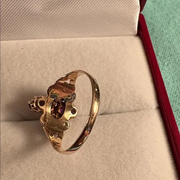 Vintage/Antique Amethyst, Opal, Seed Pearls Ring In Solid Yellow Gold - Picture 7 of 8